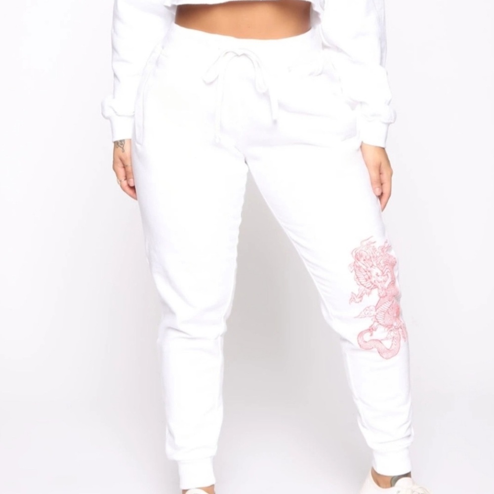Fashion Nova Chinese Red Dragon White Joggers Sweatpants